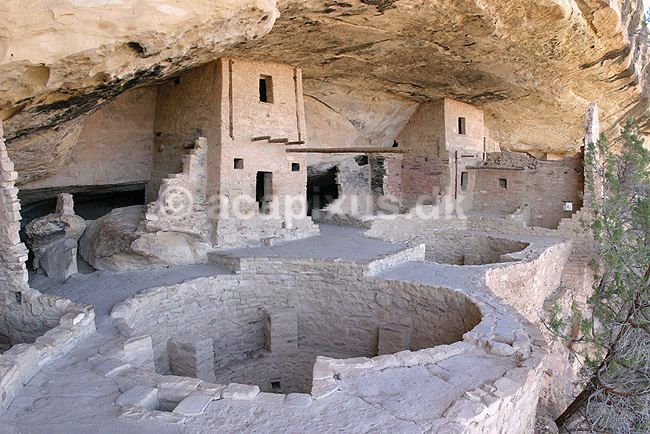 Balcony Houce. Balcony Houce med kiva i forgrunden i Mesa Verde National Park. En af Anasazi indianernes efterladte byer.; ; Mesa Verde National Park / Colorado; USA; Nord Amerika; ; Ancestral pueblo indianere, Ancestral puebloans