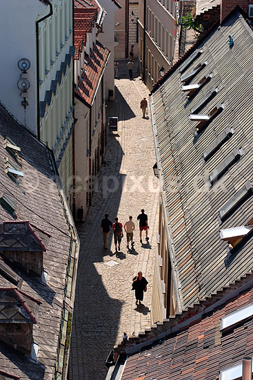 Bratislava. Gadebillede af Bastova gaden i Bratislava set fra St Michaels Port; ; Bratislava; Slovakiet; ; ; 