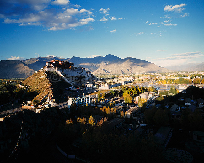 Potala paladset. Potala paladset - Set fra Chagpo Ri ( Scan af KOL4373 ); ; Lhasa; Tibet ( Kina ); Asien; ; Dalai Lama, budhisme, religion