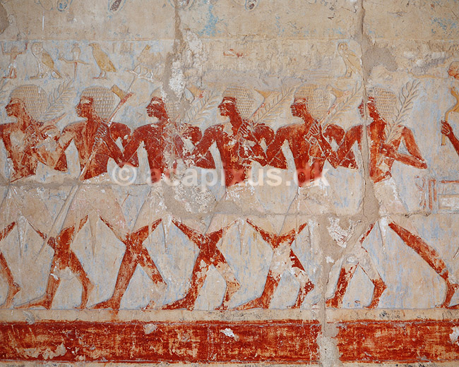 Temple of Hatshepsut. Deir al-Bahri = Temple of Hatshepsut - V�gmaleri af nubiske slaver i Hathor Kapellet ( Scan af KOL7723 ); ; Luxor; Egypten; Afrika; ; 