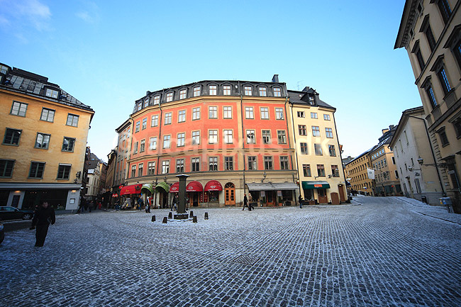 Stockholm. J�rntorget i Gamla Stan i Stockholm; ; Stockholm; Sverige; ; ; Scandinavien, vinter, torv, torve, hovedstad, hovedst�der, storby, storbyer, brosten