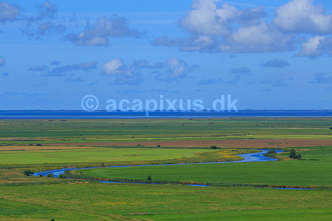 Marsklandskab. Ribe � snor sig gennem masken ved Ribe; ; Ribe; Danmark; ; ; 