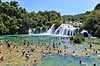 Krka National Park. Badende ved vandfald i Krka National Park  Krka National Park Kroatien   Nationalparker, badning, vand, turisme, sighseeing, ferie, sommer