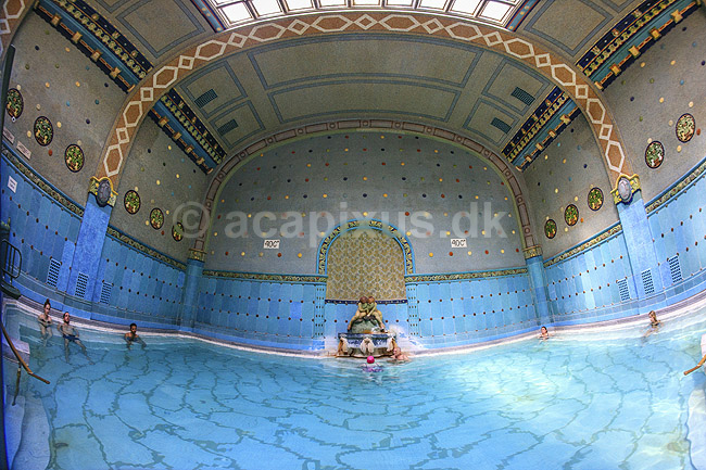 Gellert thermiske bade. Gellert termiske bade, Gellert Thermal Baths and Swimming Pool, p� den vestlige Buda-side af Donaufloden i Budapest; ; Hotel Gellert / Budapest; Ungarn; ; sev�rdigheder; Gellert Gyogyfurdo es Uszoda, swimmingpool, badeferie, badning, sv�mning