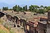 Pompeji. Udsigt over huse og gader i Pompeji set fra Casina dell'Aquila  Pompeji / Pompei / Pompeii / Napoli / Campania Italien   Ark�ologi, vulkaner, vulkanudbrud, pyroplastisk flow, pyroplasma, Vesuvius, Vesuv, naturkatastrofer, turistsev�rdigheder, sev�rdigheder, turisme, Romerriget, romerne, ruiner, ruinbyer