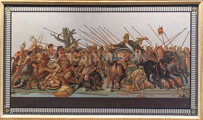 Alexander den Stores kamp imod Darius. Alexander den Stores kamp imod Darius ved slaget ved Issus (Battle of Issus, (333 BCE)) - oliemaleri af Michele Mastraccio, ca 1848 - Ark�ologisk Museum, Napoli; ; Museo Archeologico Nazionale di Napoli� / Napoli / Campania; Italien; ; Sev�rdigheder; Museer, ark�ologi