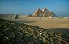 The Giza pyramids. From the left  Mycerinus, Chephren and the Cheops pyramid.  Giza, Cairo Egypt Africa  
