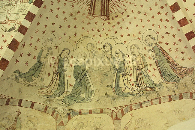 Kalkmalerier i Jetsmark kirke. Kristi himmelfart; ; Pandrup / Nordjylland; Danmark; ; ; religion kristendom kultur landsbykirker