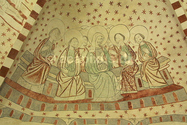 Kalkmalerier i Jetsmark kirke. Pinseunderet; ; Pandrup / Nordjylland; Danmark; ; ; religion kristendom kultur landsbykirker