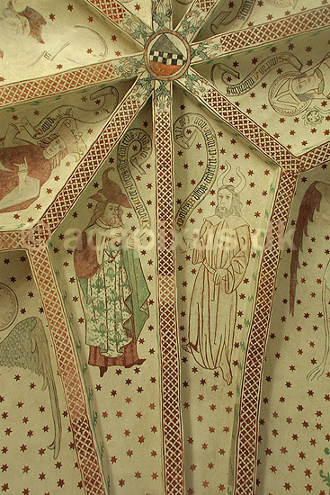 Kalkmalerier i Jetsmark kirke. Moses og Jakob; ; Pandrup / Nordjylland; Danmark; ; ; religion kristendom kultur landsbykirker